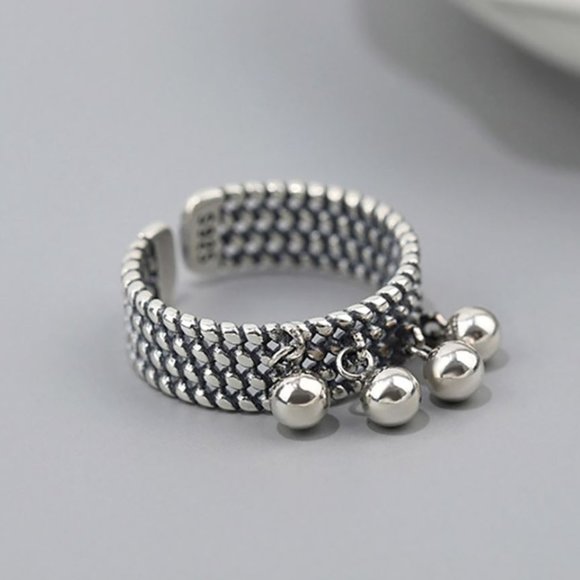 Minimalist 925 Sterling Silver Chunky Dangle Ball Ring Geometric Chain Link Ring - Picture 4 of 6